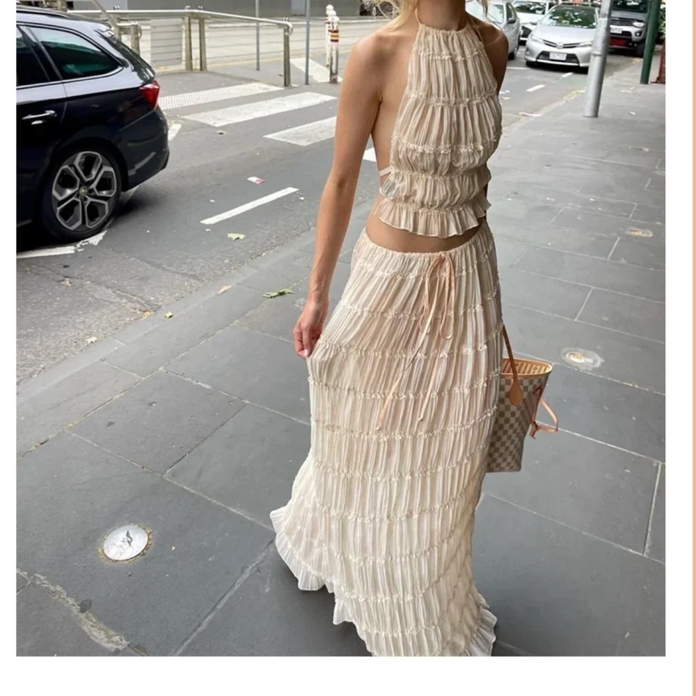 Sheer ruffle halter skirt set